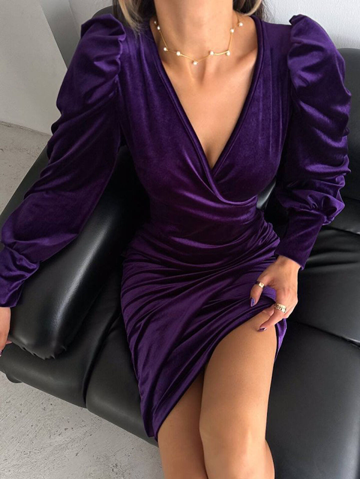 Livizmir Moda Kadın Balon Kol Kruvaze Yakamidi Boy Fırsat ürün Elbise