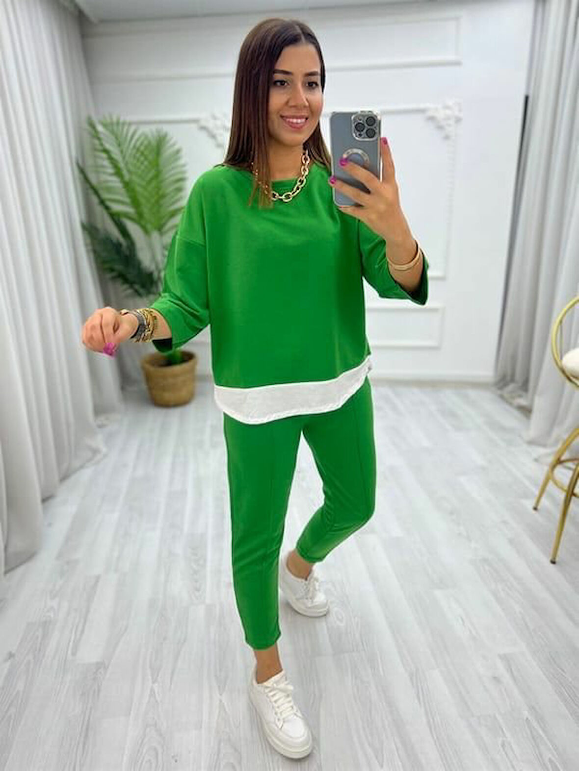 Livizmir Moda Kadın Yeşil ön Parça Detaylı Ikili Takım