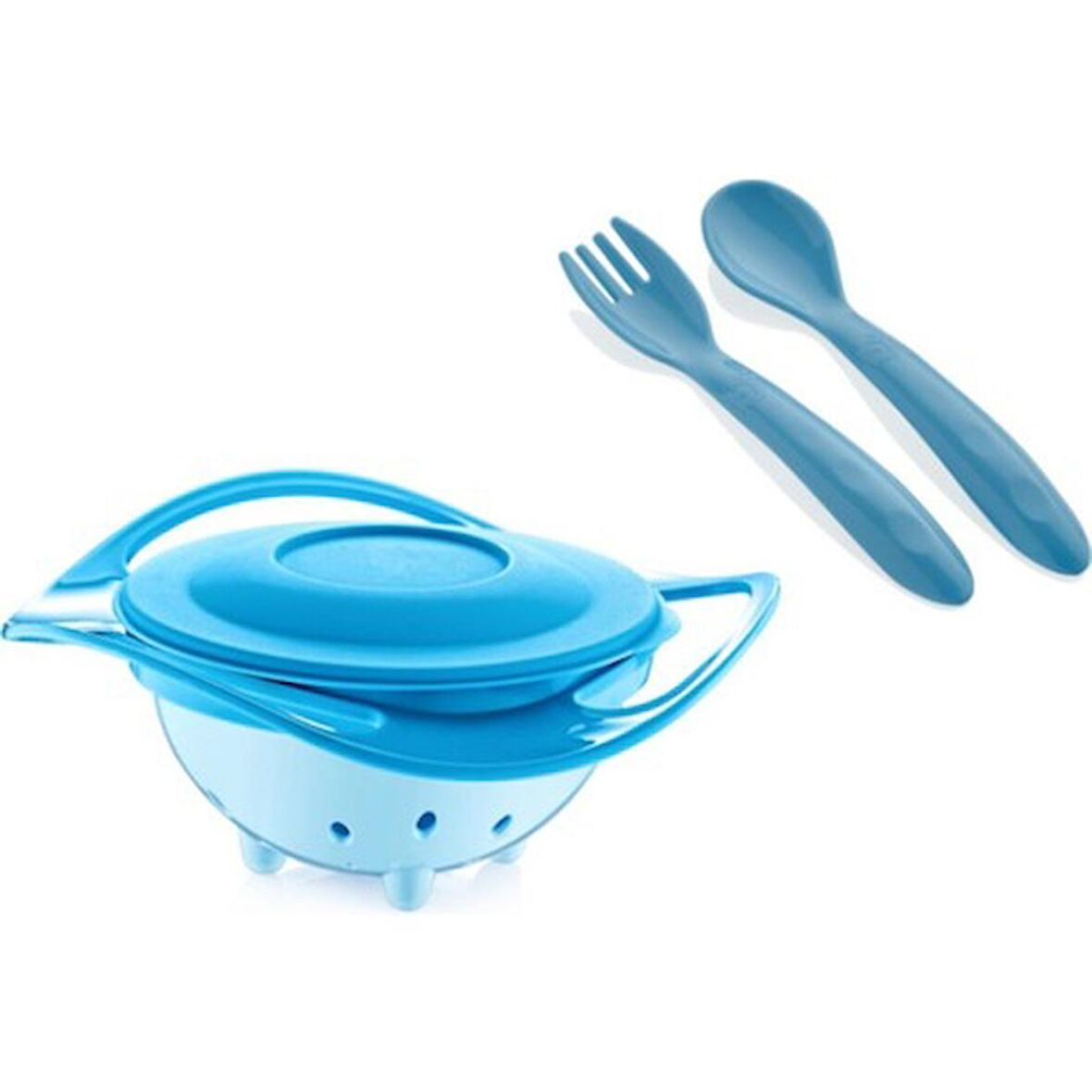 Babyjem Dökülmeyen Tabak & Mama Kaşık Çatal Takımı Mavi ART-350/495