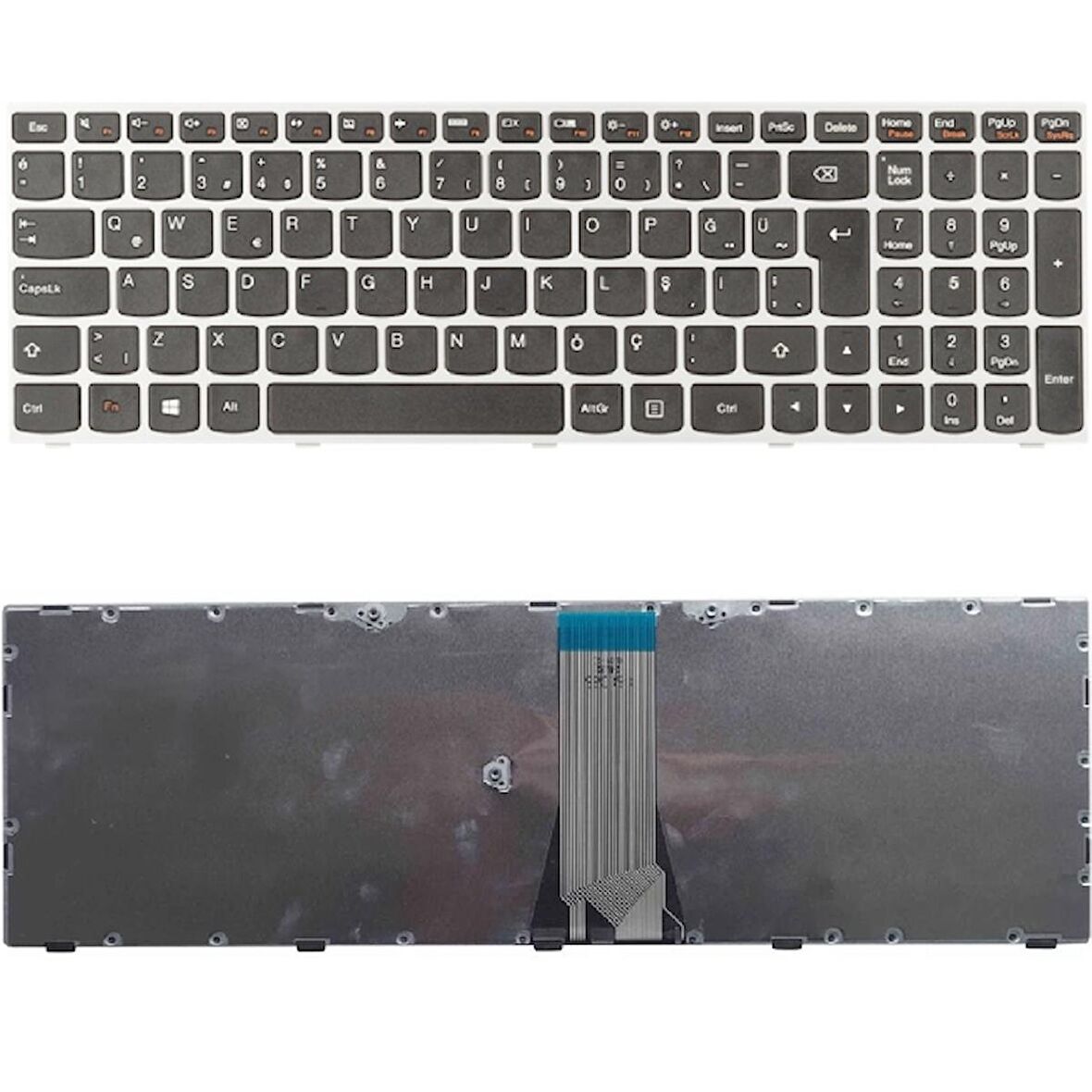 Lenovo 25215254, 25215284 Uyumlu Klavye Tuş Takımı Tuş Seti Gri TR