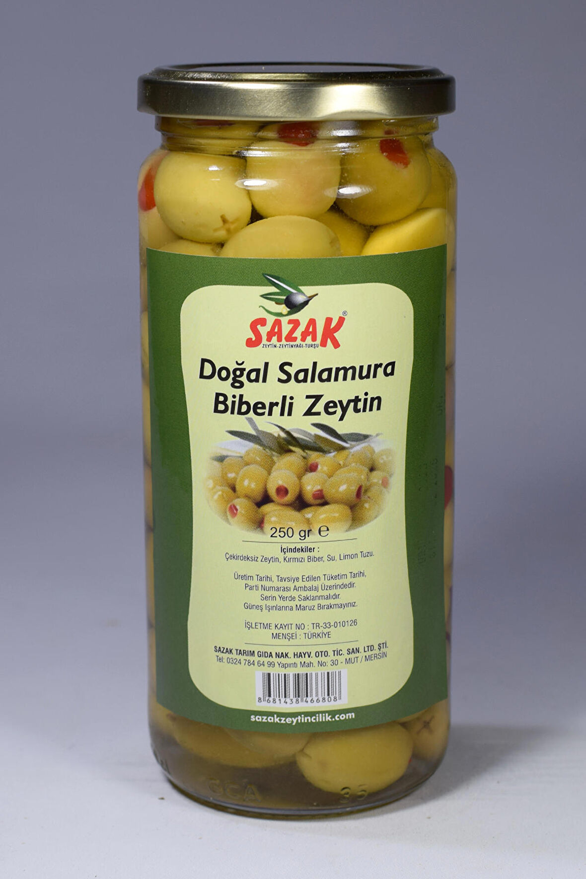 Biber Dolgulu Yeşil Zeytin 250 GR Biberli Zeytin