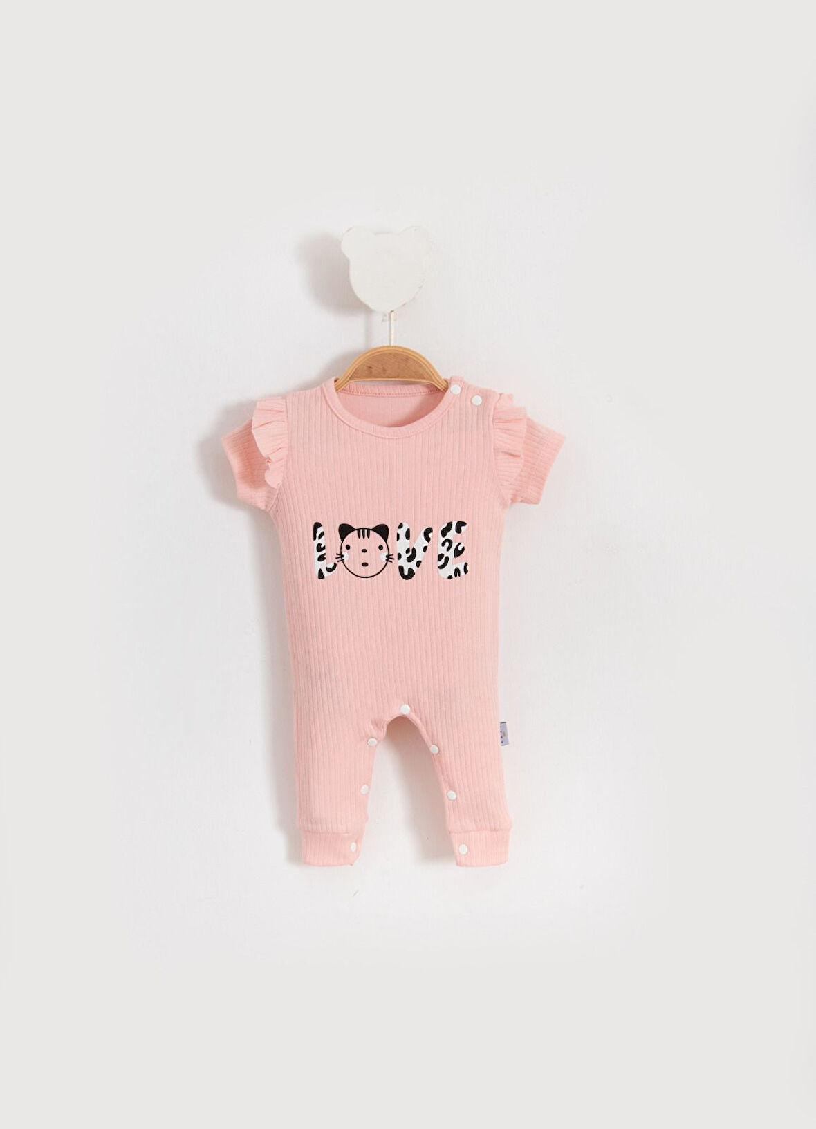 Pamuklu Love Yazılı Yazlık Kız Bebek Tulum-Pembe | 3-6 ay
