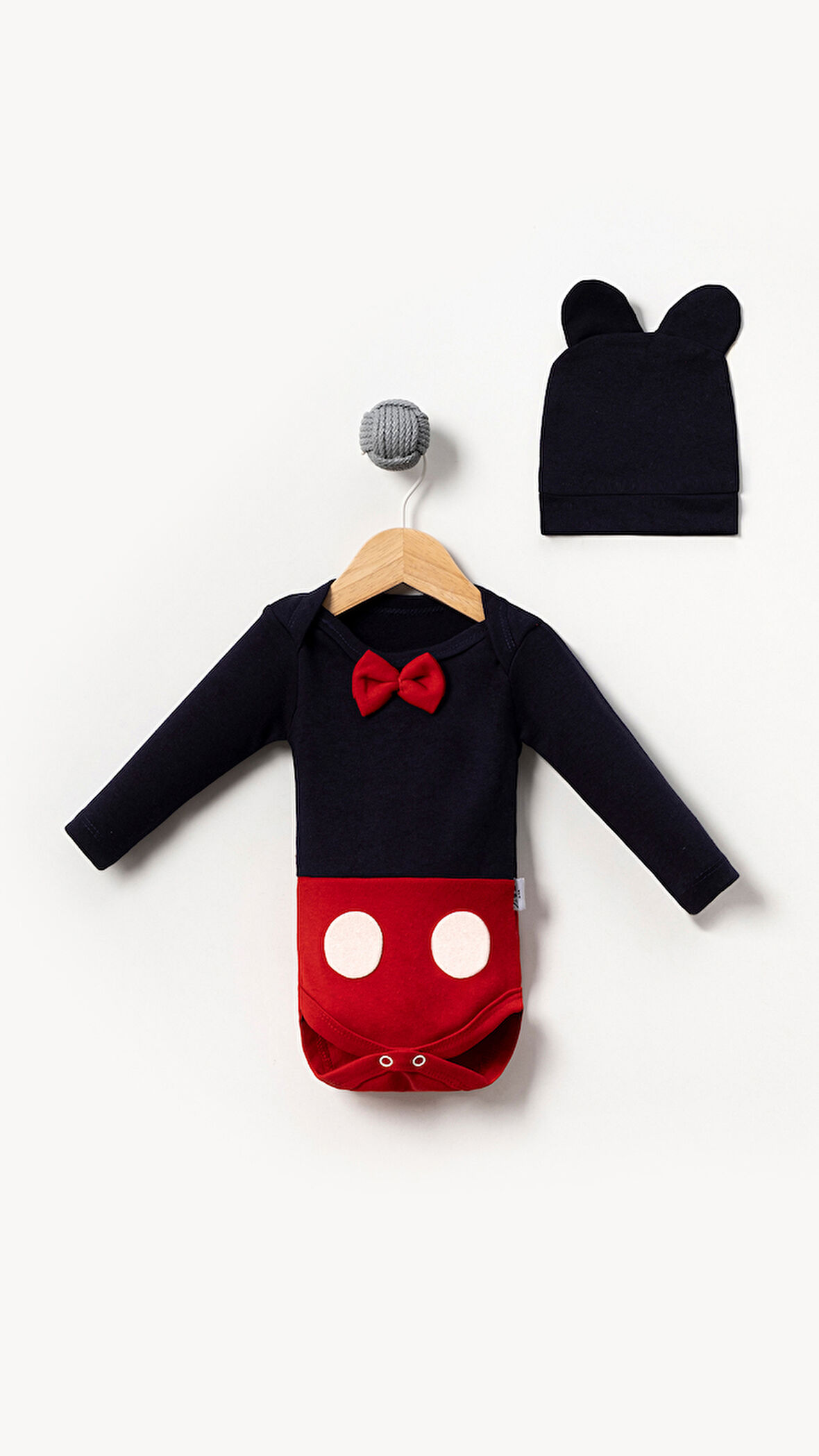 Mickey Görselli Şapkalı 2'li Bebek Badi-Siyah | 12-18 AY