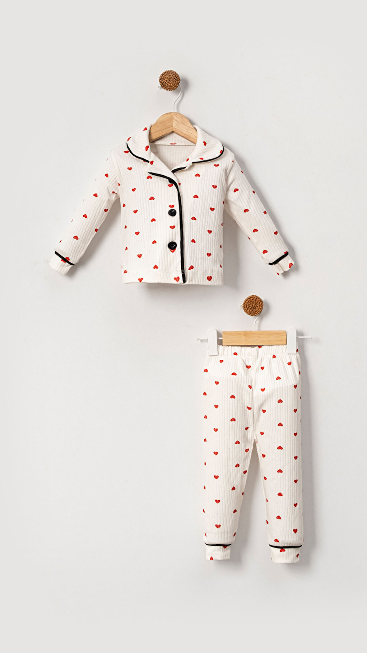 Kalpli Kız Bebek Alt Üst 2'li Pijama Takım- Kırmızı Beyaz | 12-18 ay