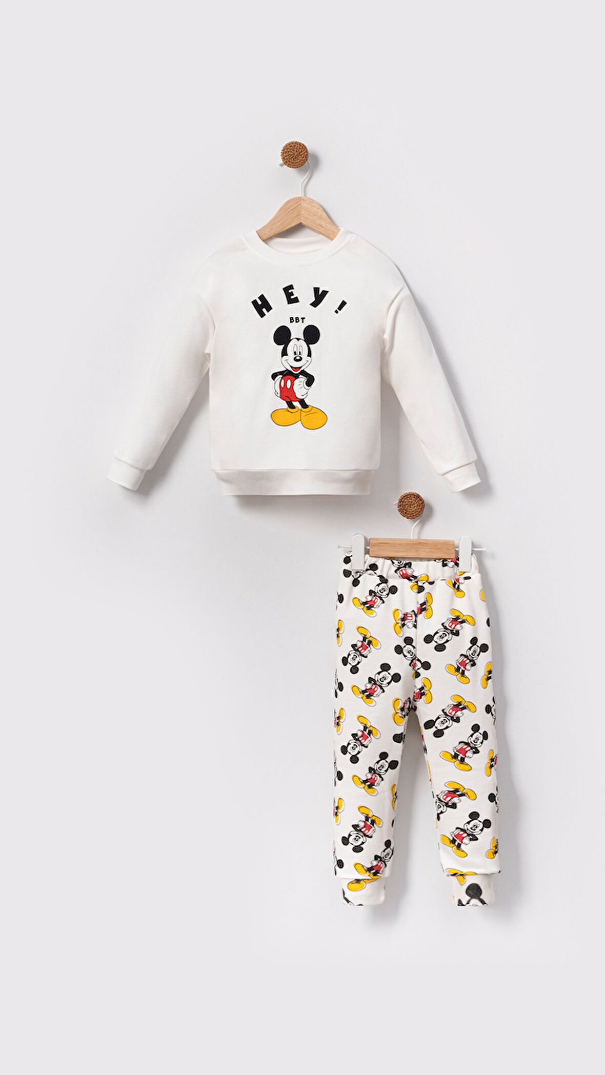 Hey BBT Mickey Mouse Baskılı Bebek&Çocuk Alt Üst Takım-Beyaz | 2 Yaş