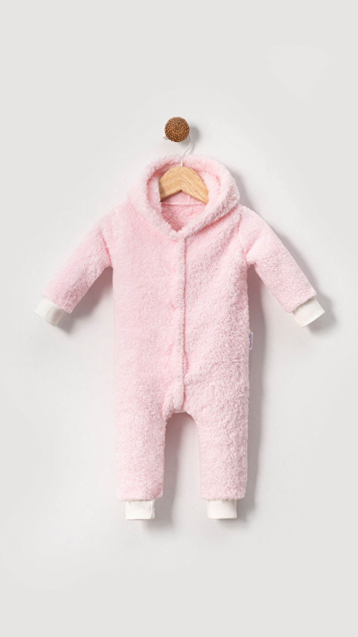 Kışlık Tatlı Kapşonlu Bebek Peluş Welsoft Tulum-Pembe | 6-9 ay