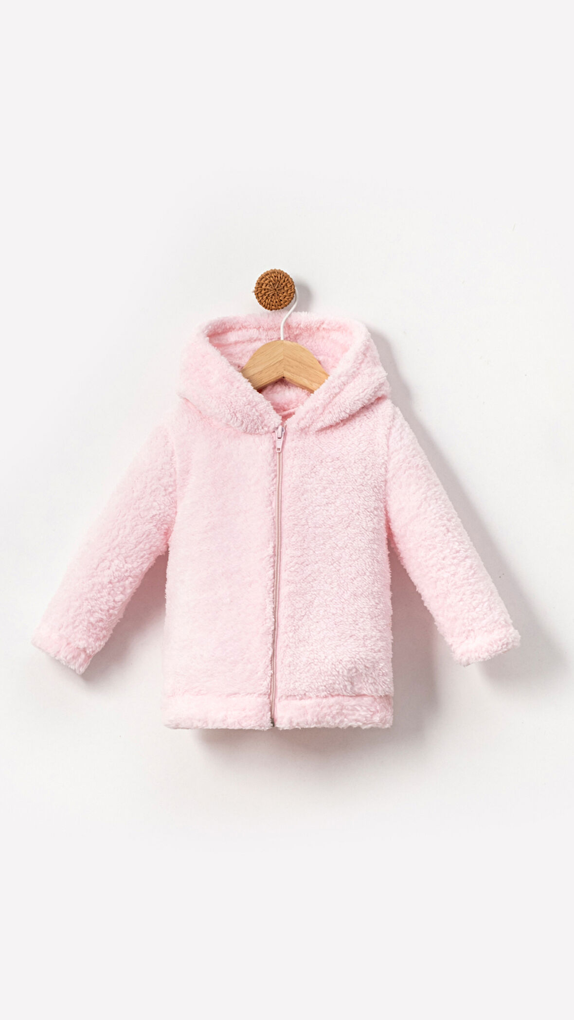 Fermuarlı Kapüşonlu Bebek Peluş Welsoft Kışlık Hırka-Pembe | 2-3 Yaş