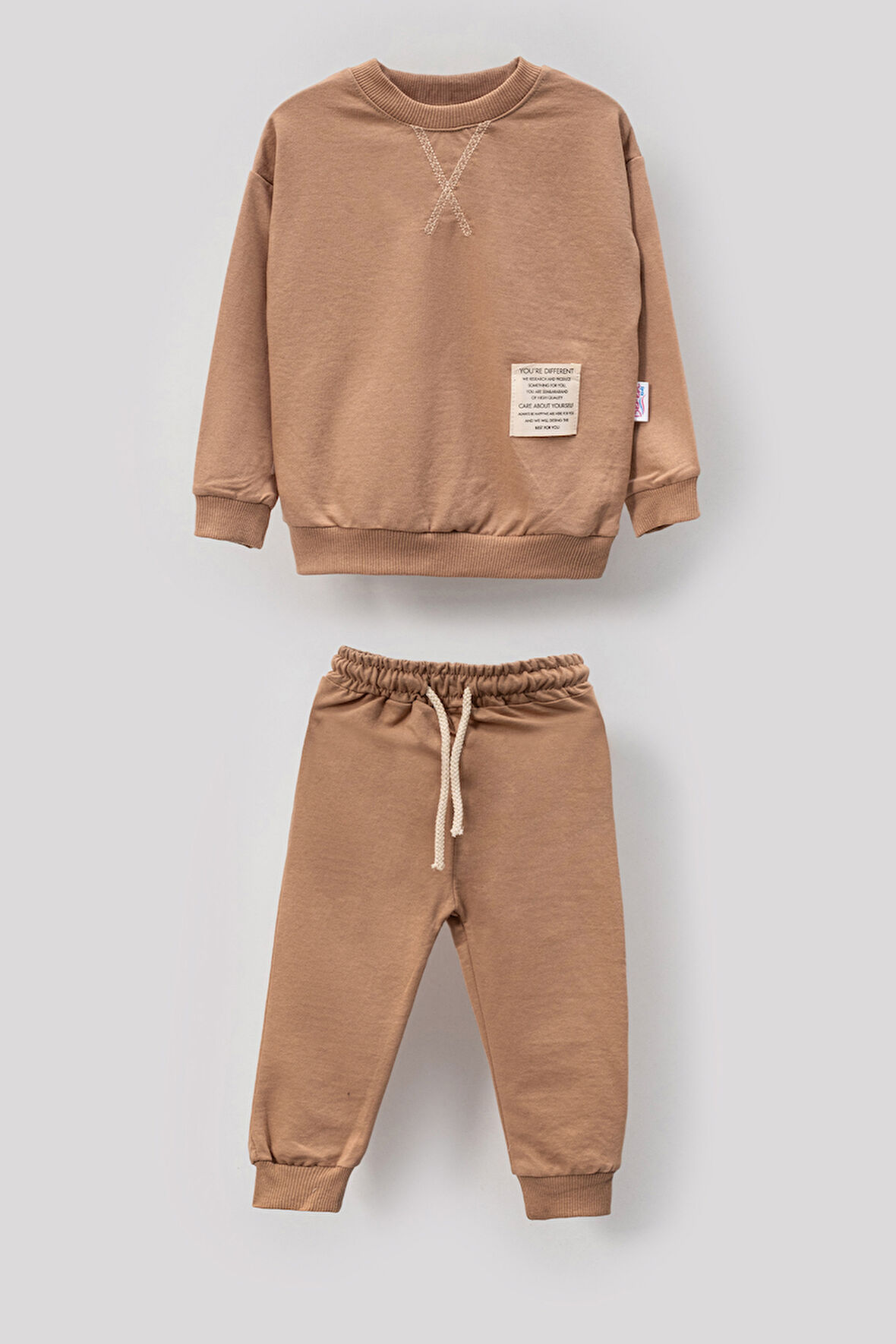 Tarz Etiketli Mevsimlik Pamuklu Bebek&Çocuk 2'li Alt Üst Takım-Bej | 1-2 Yaş