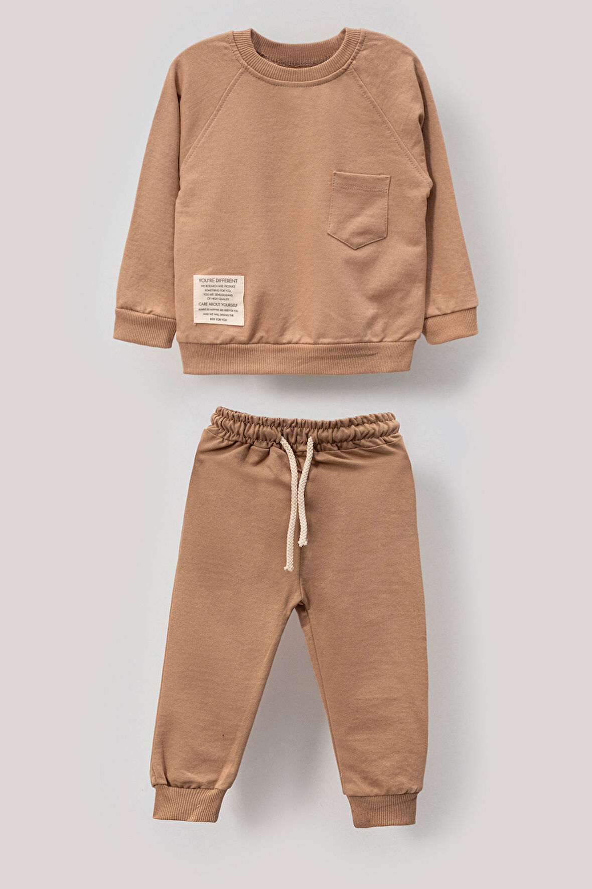Tarz Etiketli Cepli Mevsimlik Pamuklu Bebek&Çocuk 2'li Alt Üst Takım-Bej | 1 Yaş