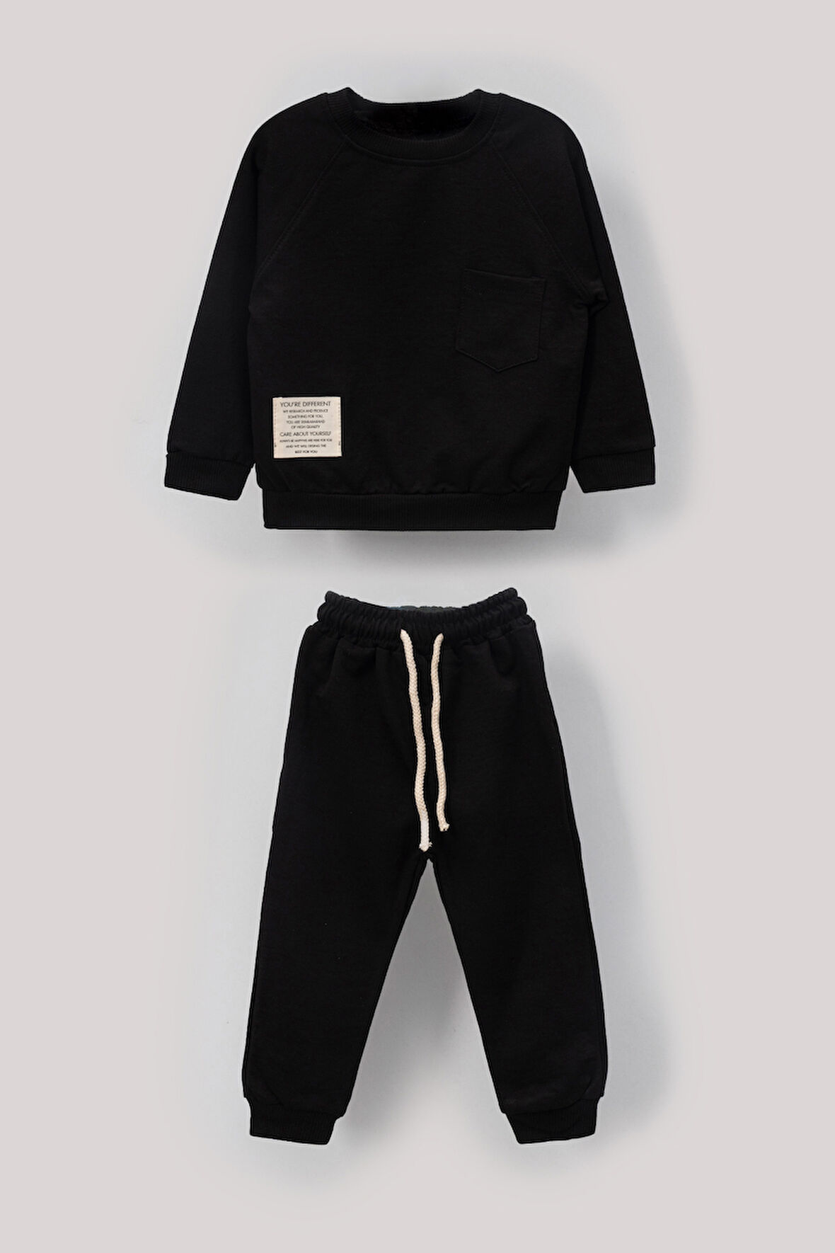 Tarz Etiketli Cepli Mevsimlik Pamuklu Bebek Çocuk 2'li Alt Üst Takım-Siyah | 3-4 Yaş