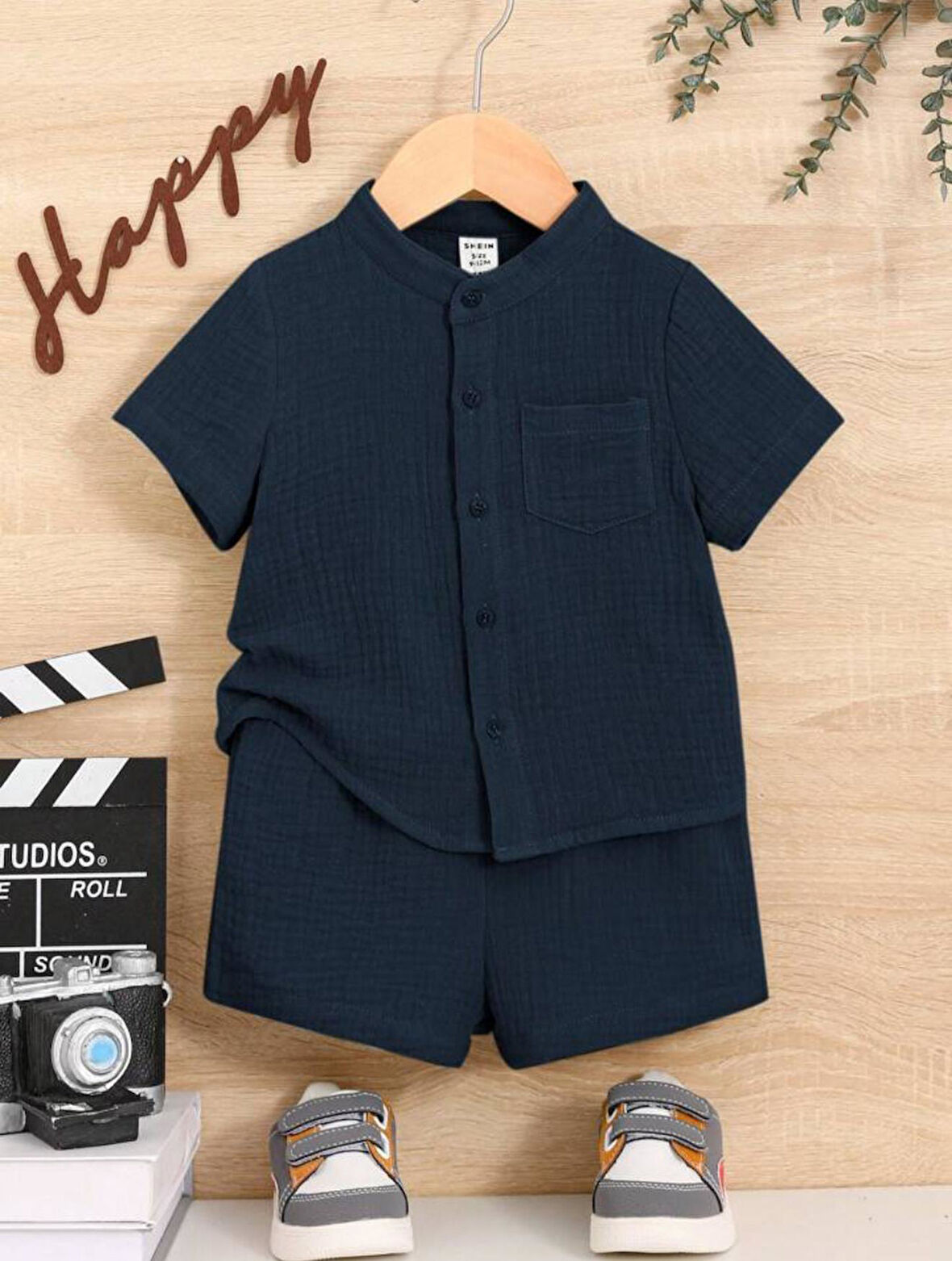 Müslin Cepli Şık Pamuklu 2'li Yazlık Şort Takım-Lacivert | 3 Yaş