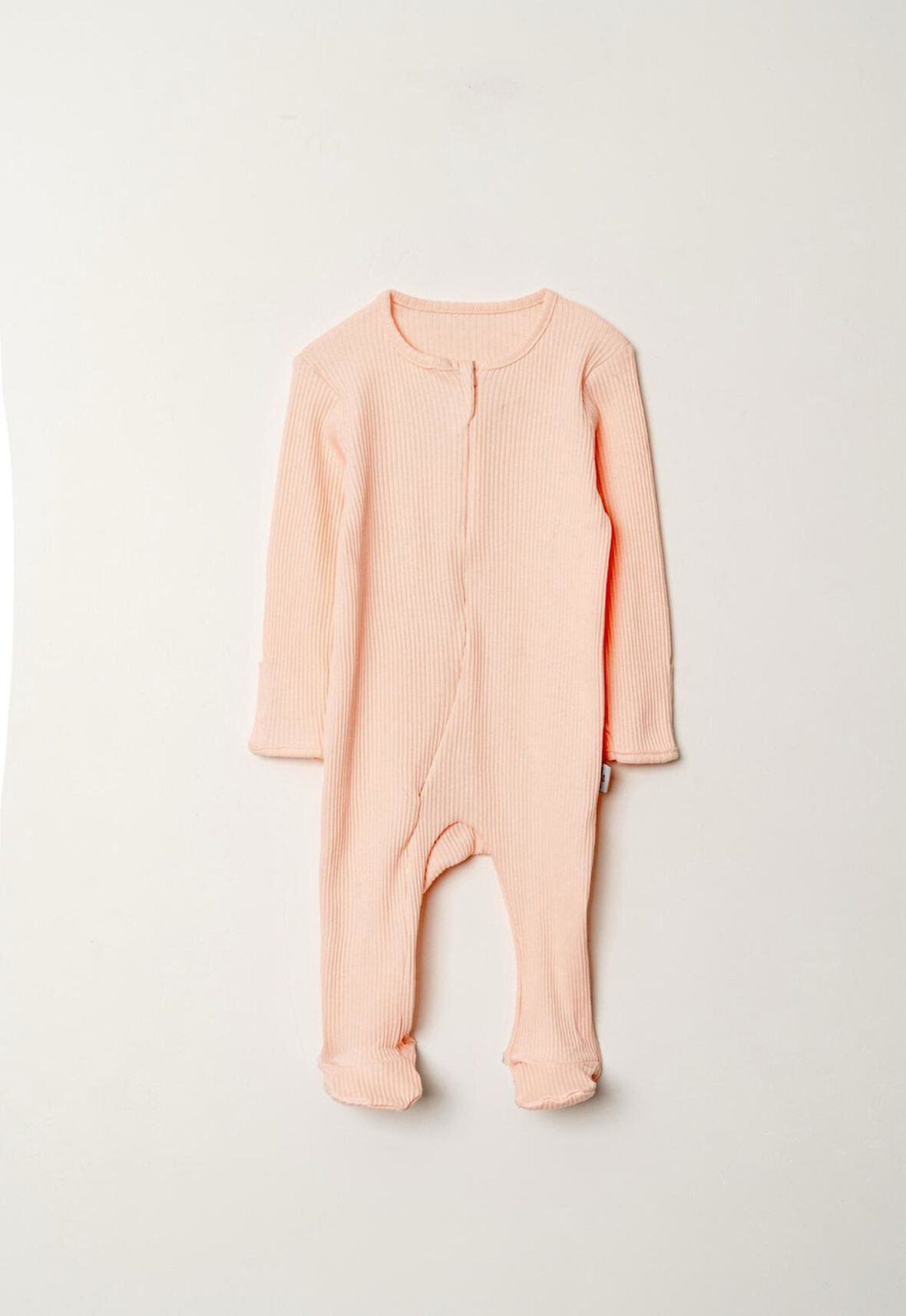 Gizli Fermuarlı Tam Ayaklı Pamuklu Bebek Tulum-Pembe | 3-6 ay