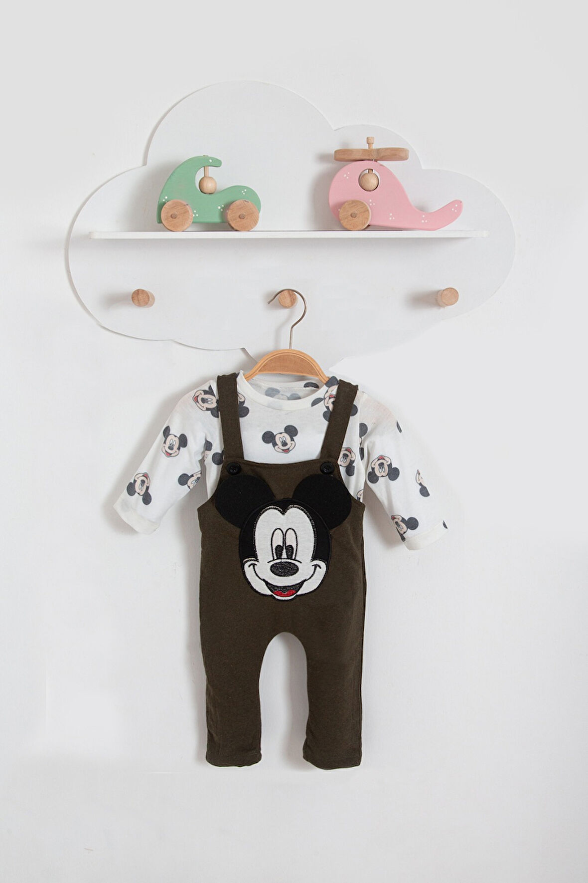 Nakışlı Baskılı 2'li Bebek Tulum-Haki | 3-6 ay