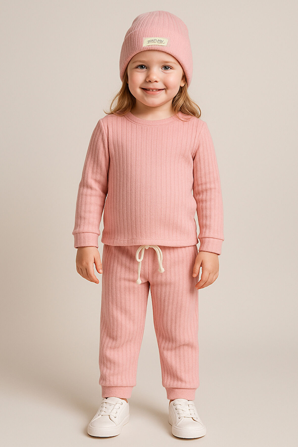 Şapkalı Bebek&Çocuk Alt Üst 3'lü Takım-Somon | 12-18 ay