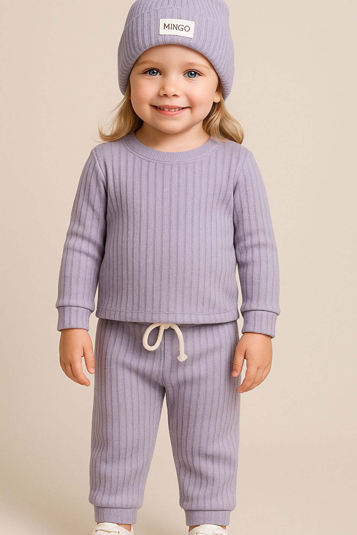 Şapkalı Bebek&Çocuk Alt Üst 3'lü Takım-Lila | 6-9 ay