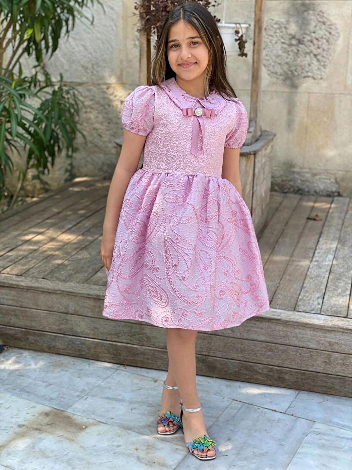 Kız Çocuk Eteği Kabarık Doğum Günü Bayramlık Abiye Pembe Elbise