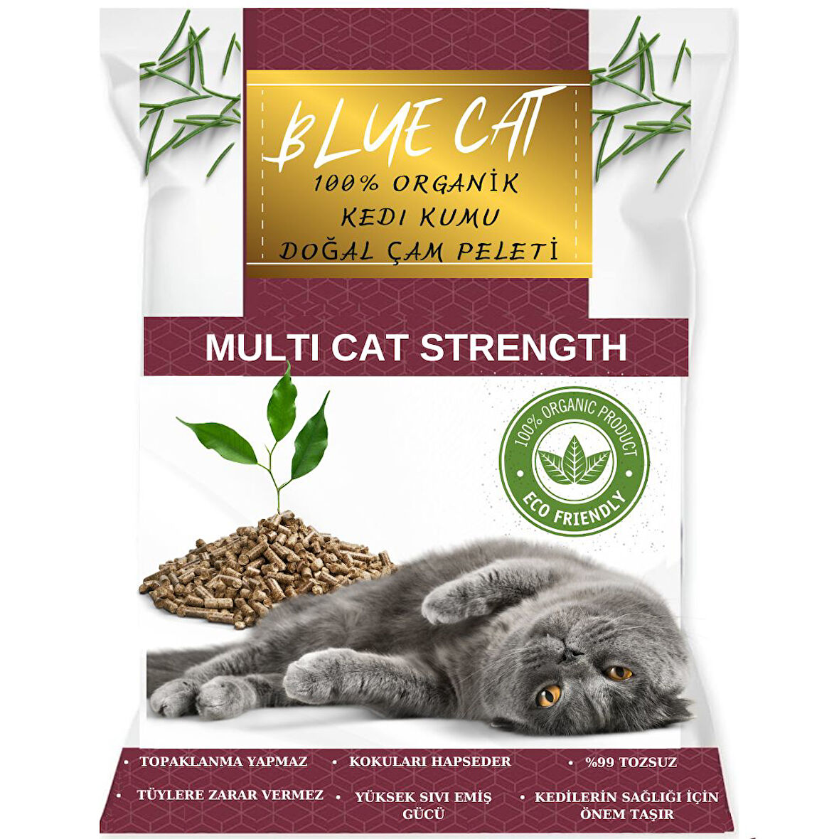 BLUECAT Çam Peleti Kedi Kumu Net 2.5 kg - 5 lt - Topaklanmayan %100 Organik