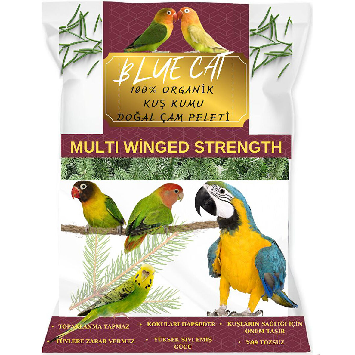 BLUECAT Çam Peleti Kafes Altlığı Kuş Kumu Net 10 KG - 20 LT. Topaklanmayan %100 Organik