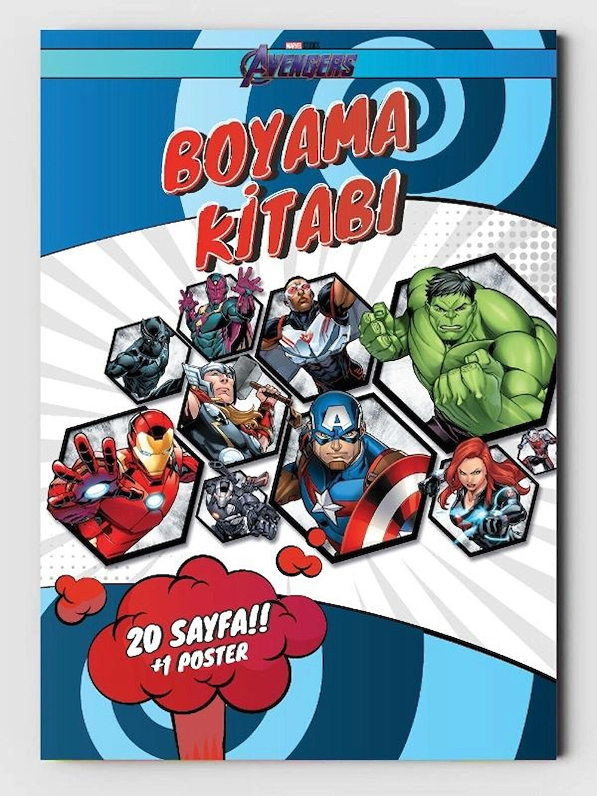 Avengers, Çocuklar İçin Boyama Kitabı, (20 Tam Sayfa Resimli Boyama Kitabı) + A4 Poster Hediyeli