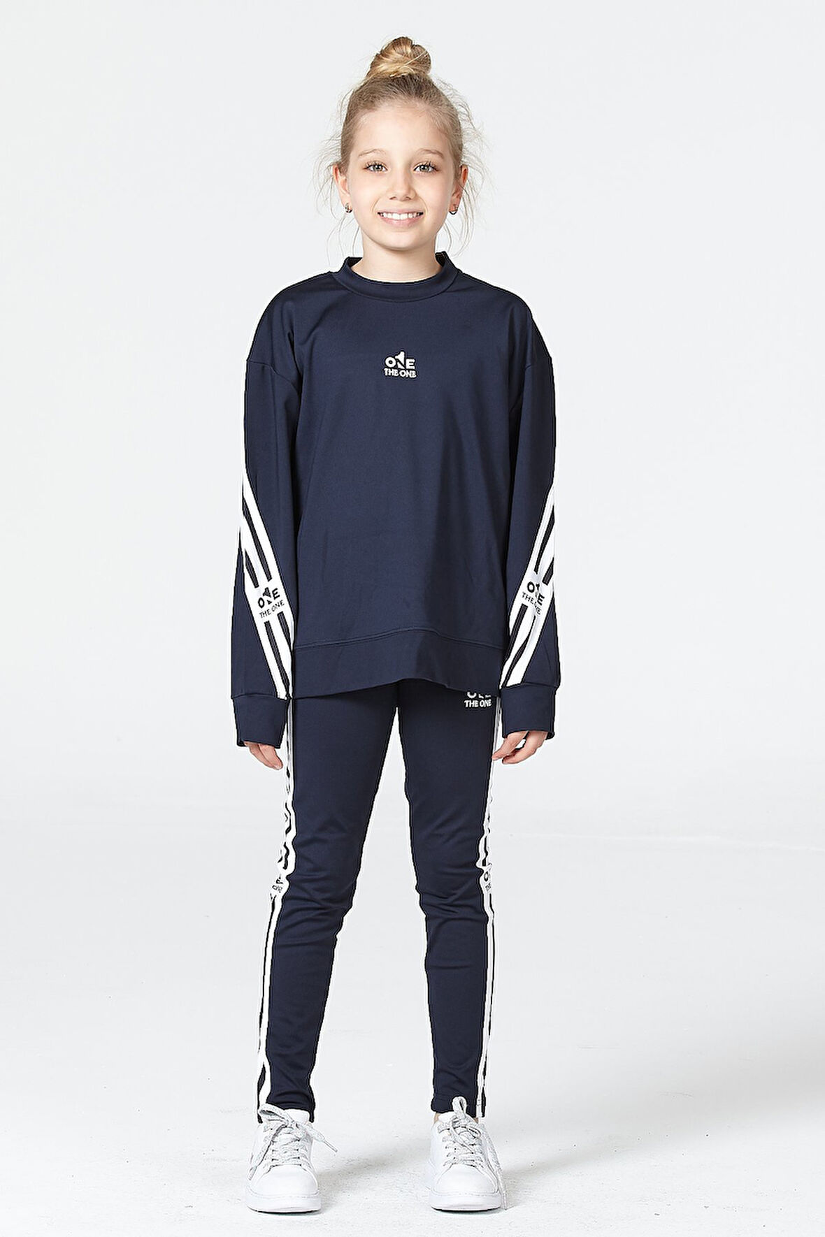 Black One Kız Çocuk Şerit Detaylı Salaş Sweat ve Tayt Spor Takım