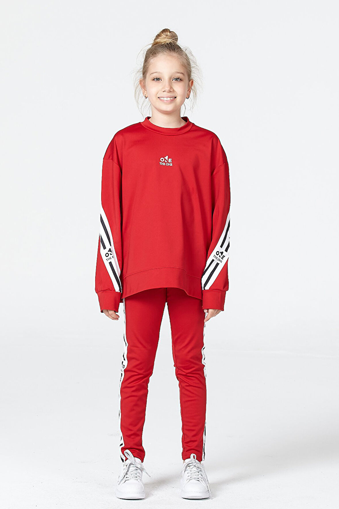 Black One Kız Çocuk Şerit Detaylı Salaş Sweat ve Tayt Spor Takım