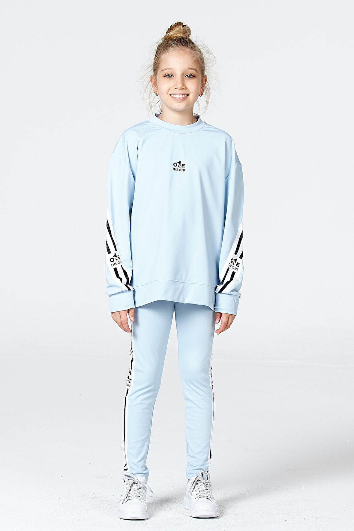 Black One Kız Çocuk Şerit Detaylı Salaş Sweat ve Tayt Spor Takım