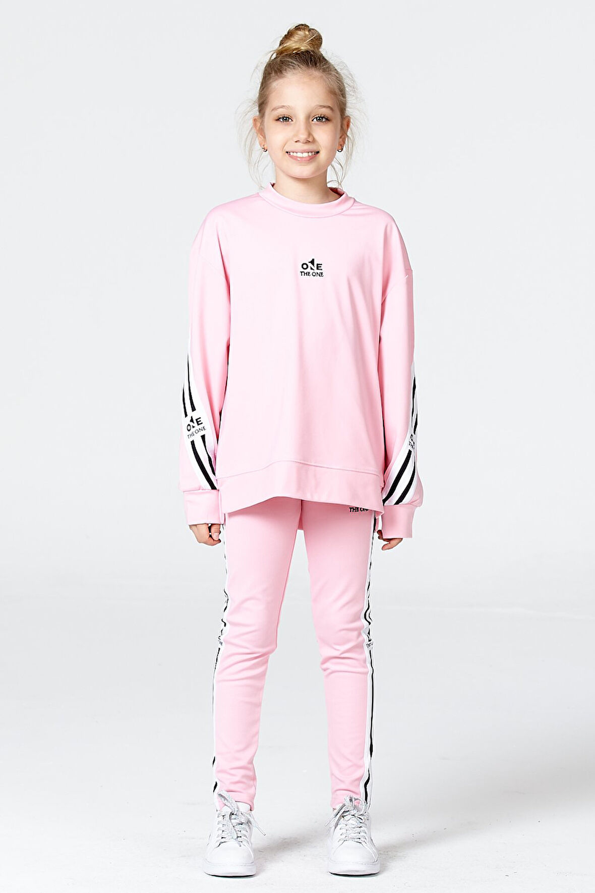 Black One Kız Çocuk Şerit Detaylı Salaş Sweat ve Tayt Spor Takım