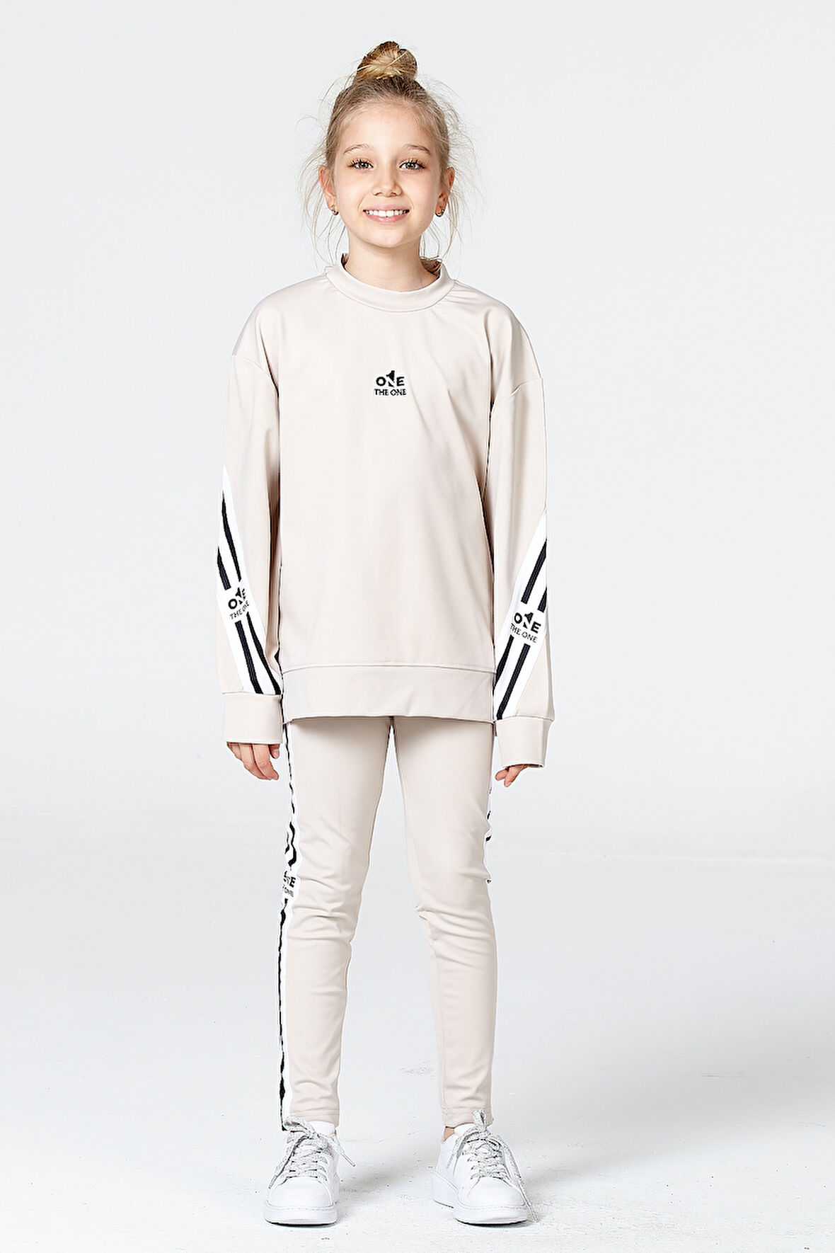 Black One Kız Çocuk Şerit Detaylı Salaş Sweat ve Tayt Spor Takım