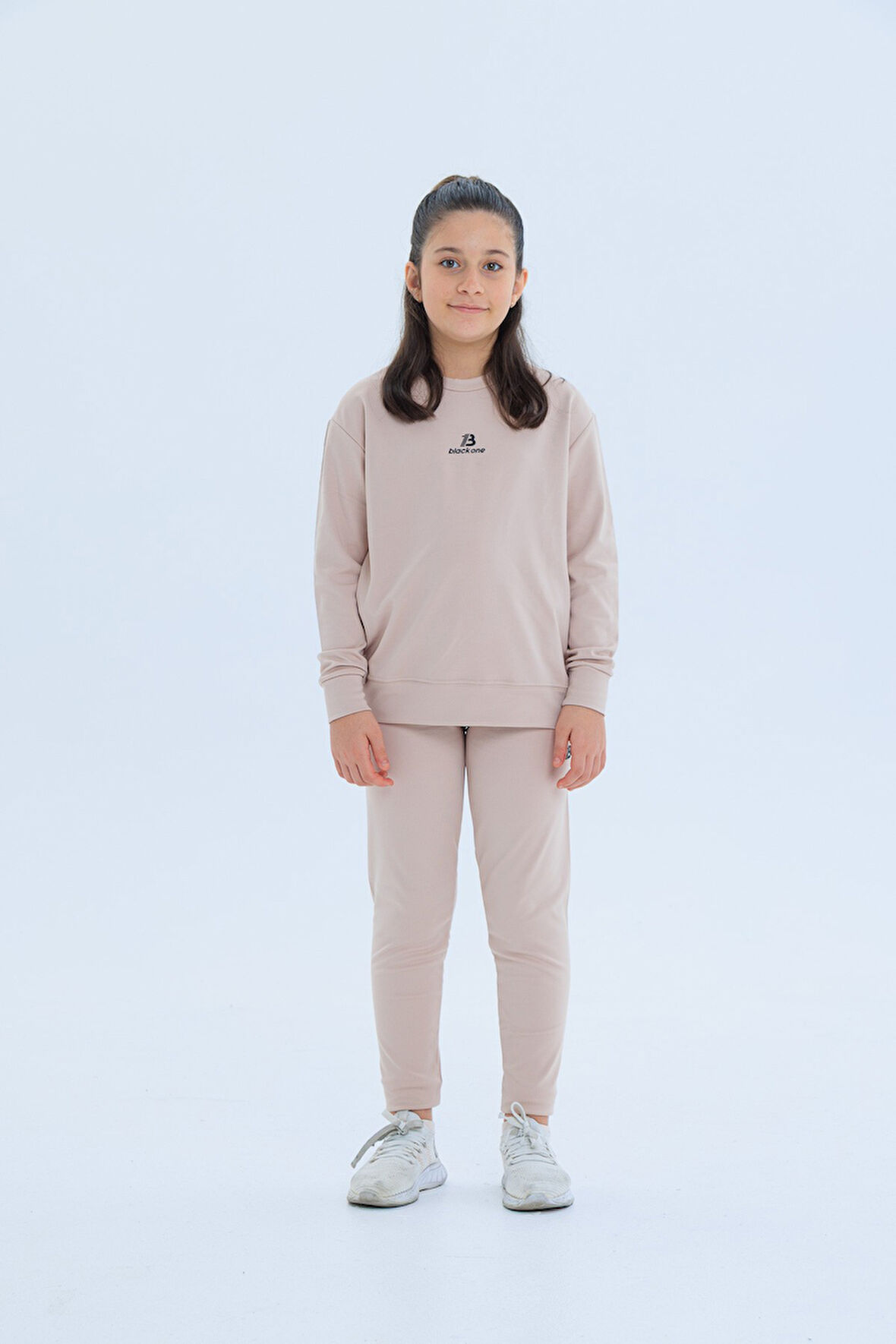 Black One Kız Çocuk Şerit Detaylı Salaş Sweat ve Tayt Spor Takım