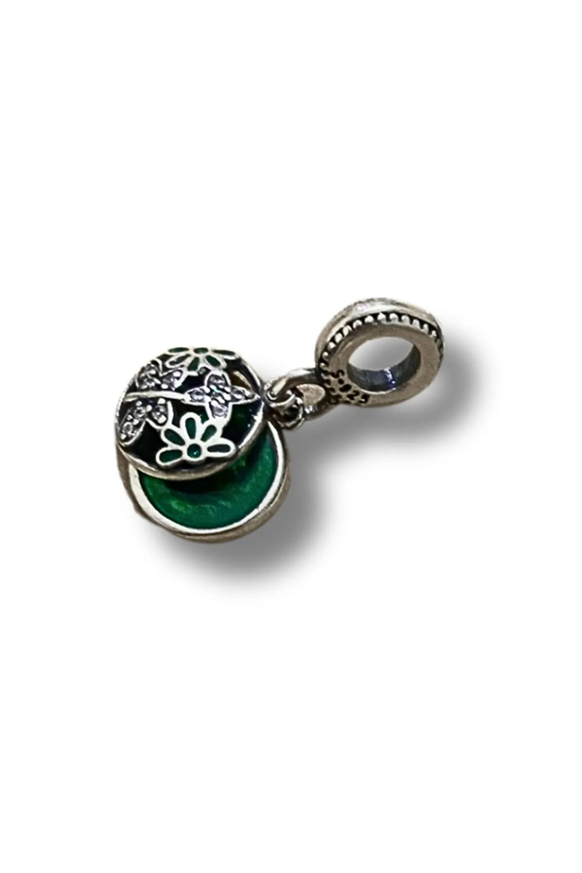 925 AYAR GÜMÜŞ SALLANTILI MİNELİ ÇİÇEK KELEBEK CHARM YEŞİL