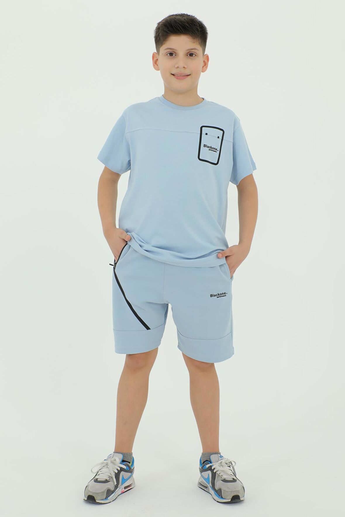 Bisiklet Yaka Erkek Çocuk Baskı Detaylı t-shirt Ve Şort İkili Takım