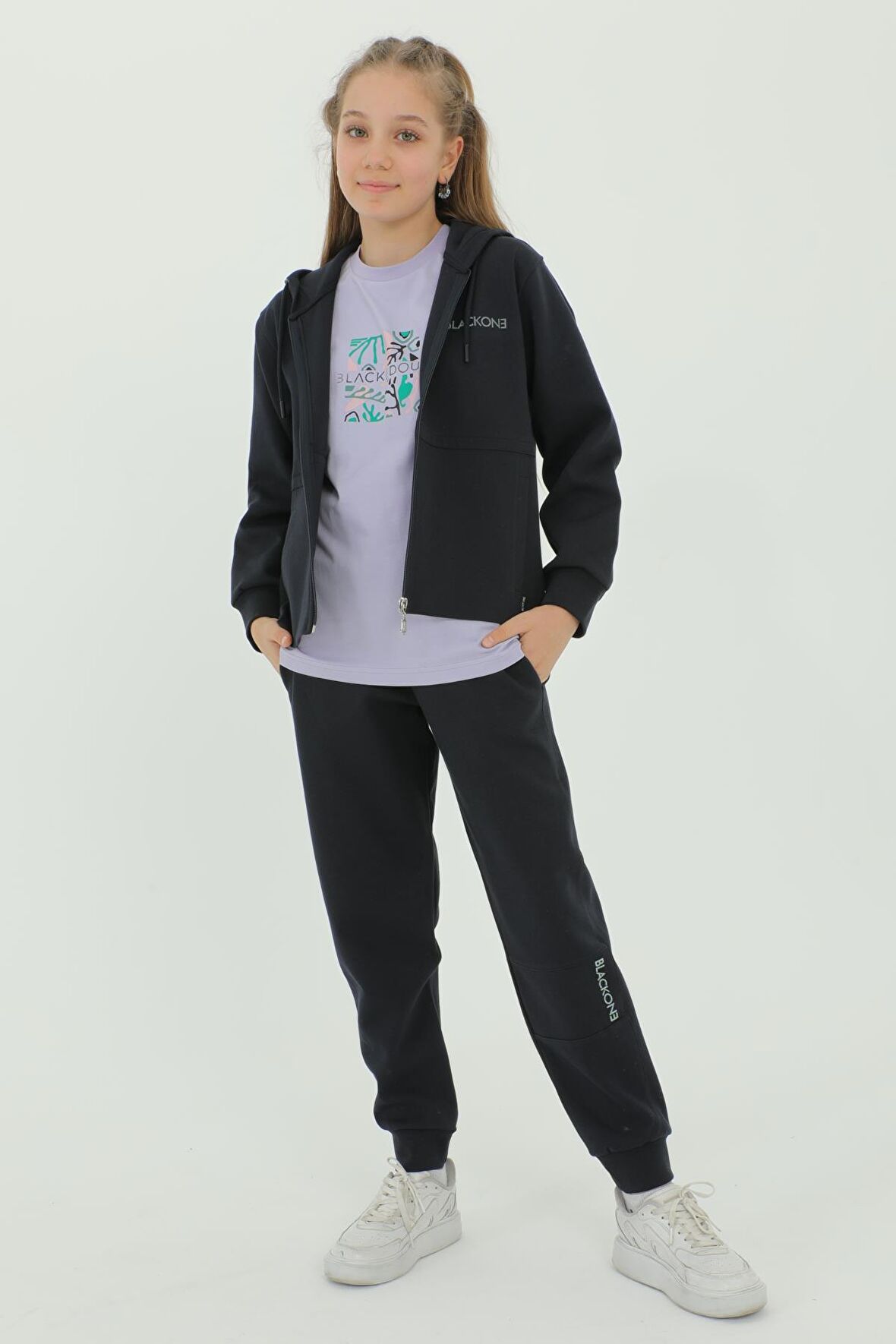 Kız Çocuk Üçlü Takım Baskı Detaylı Eşofman Takımı