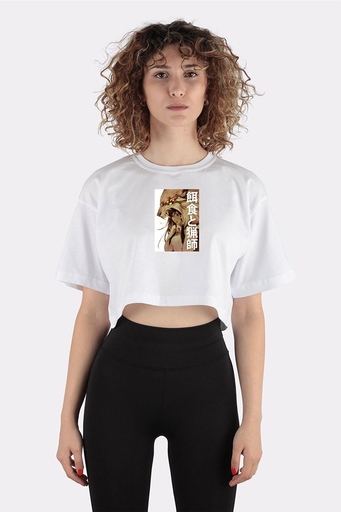 Beyaz %100 Pamuk Bisiklet Yaka Crop T-shirt The Prey And The Hunter