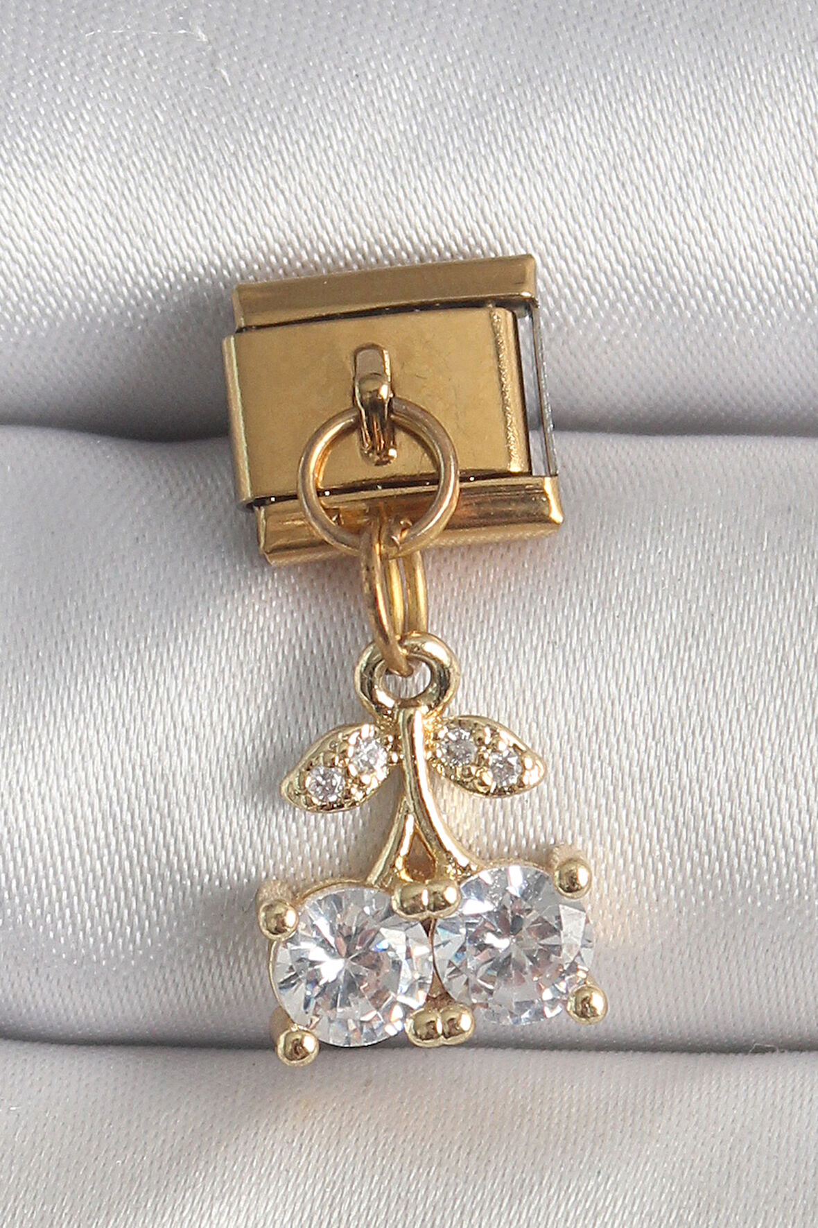 316L Çelik Gold Renk Sallantı Zirkon Taşlı Kiraz Model Nomination Charm