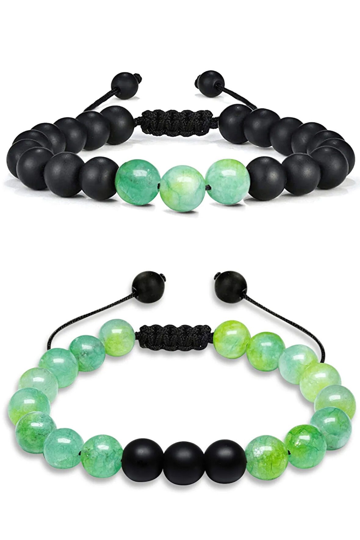 Sertifikalı Makrome Su Yeşili Akik Taşı Doğal Taş Bileklik Seti