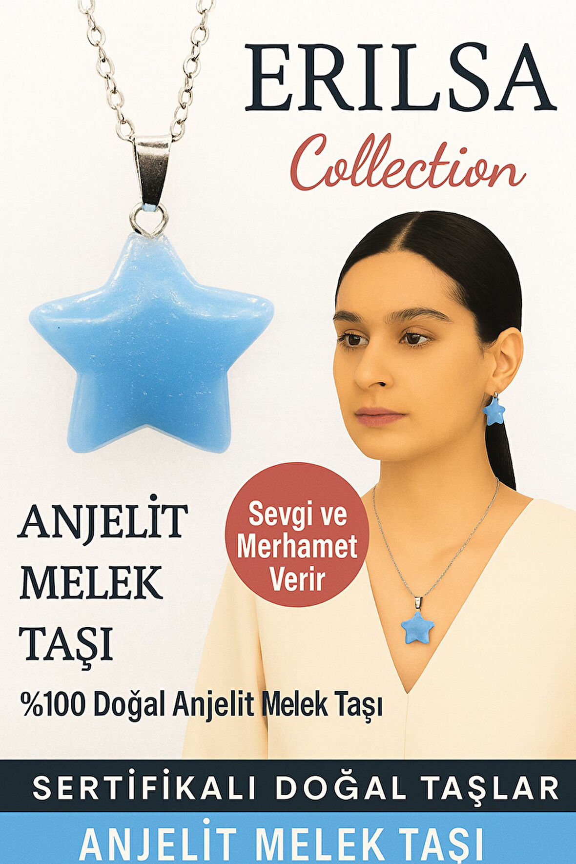 Sertifikalı Yıldız Model Anjelit Melek Doğal Taş Kolye – Sevgi ve Merhamet Taşı