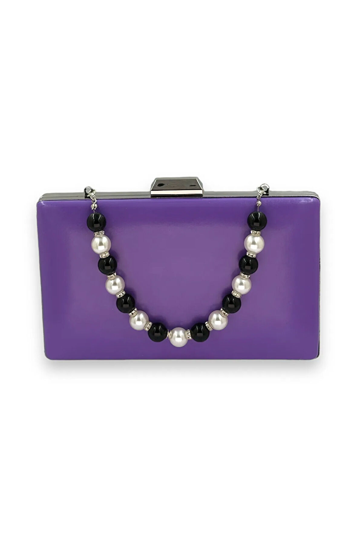 Mor Renk Mat Cilt Deri  Abiye Çanta İncili Abiye Çanta Portföy Çanta Portföy Clutch Düğün Nişan