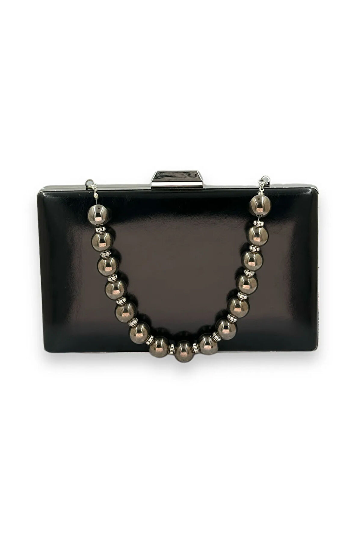 Siyah Renk Mat Cilt Deri  Abiye Çanta İncili Abiye Çanta Portföy Çanta Portföy Clutch Düğün
