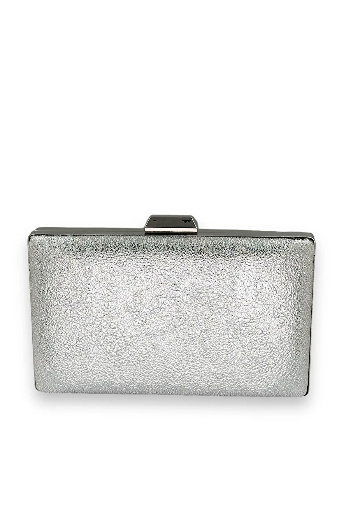 Gümüş Gri Kristal Desenli Mat Deri Metal Saplı Abiye Çanta Gece Çantası Kına Düğün Nişan Çantası