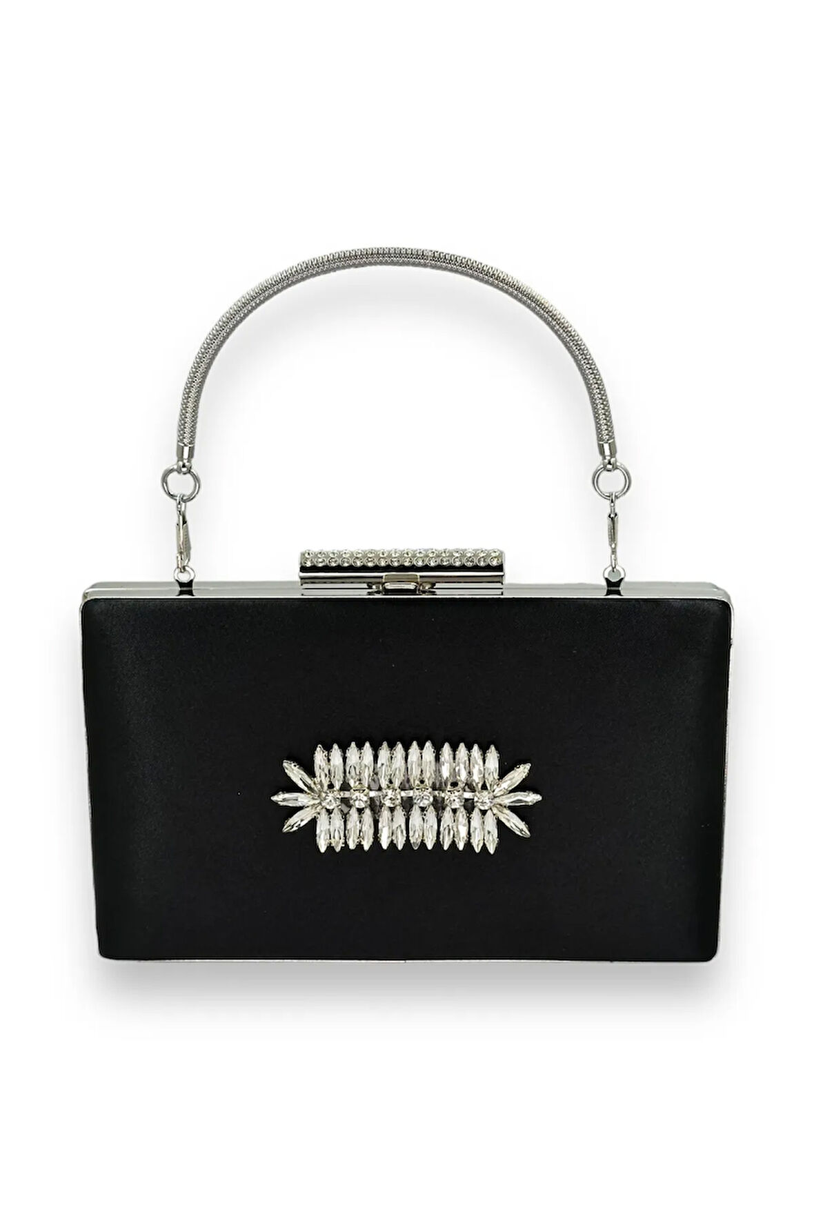 Siyah Renk Saten Kristal Taşlı Abiye Çanta Gece Çantası Kına Gelin Mezuniyet Çantası Clutch Portföy