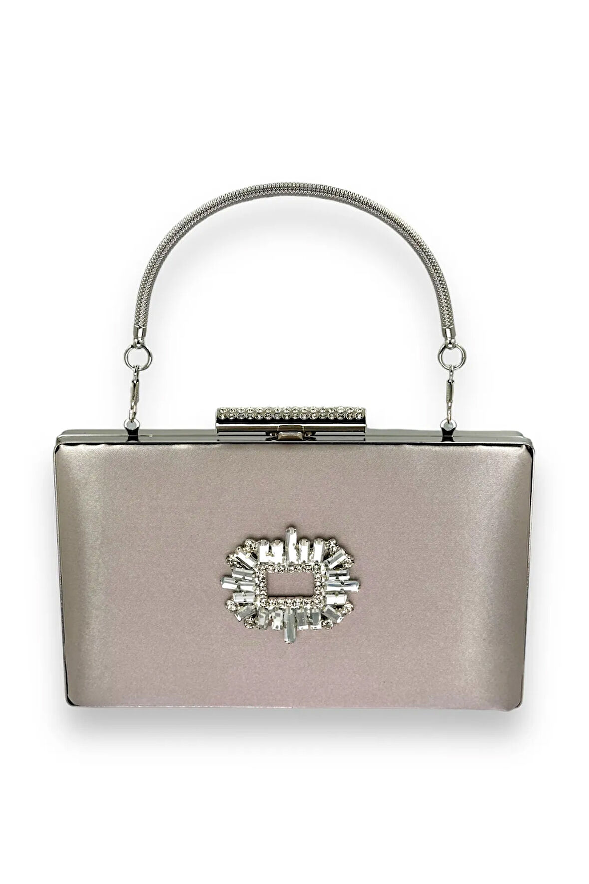 Vizon Renk Saplı Saten Kristal Taşlı Abiye Çanta Gece Çantası Kına Gelin Mezuniyet Çantası Clutch