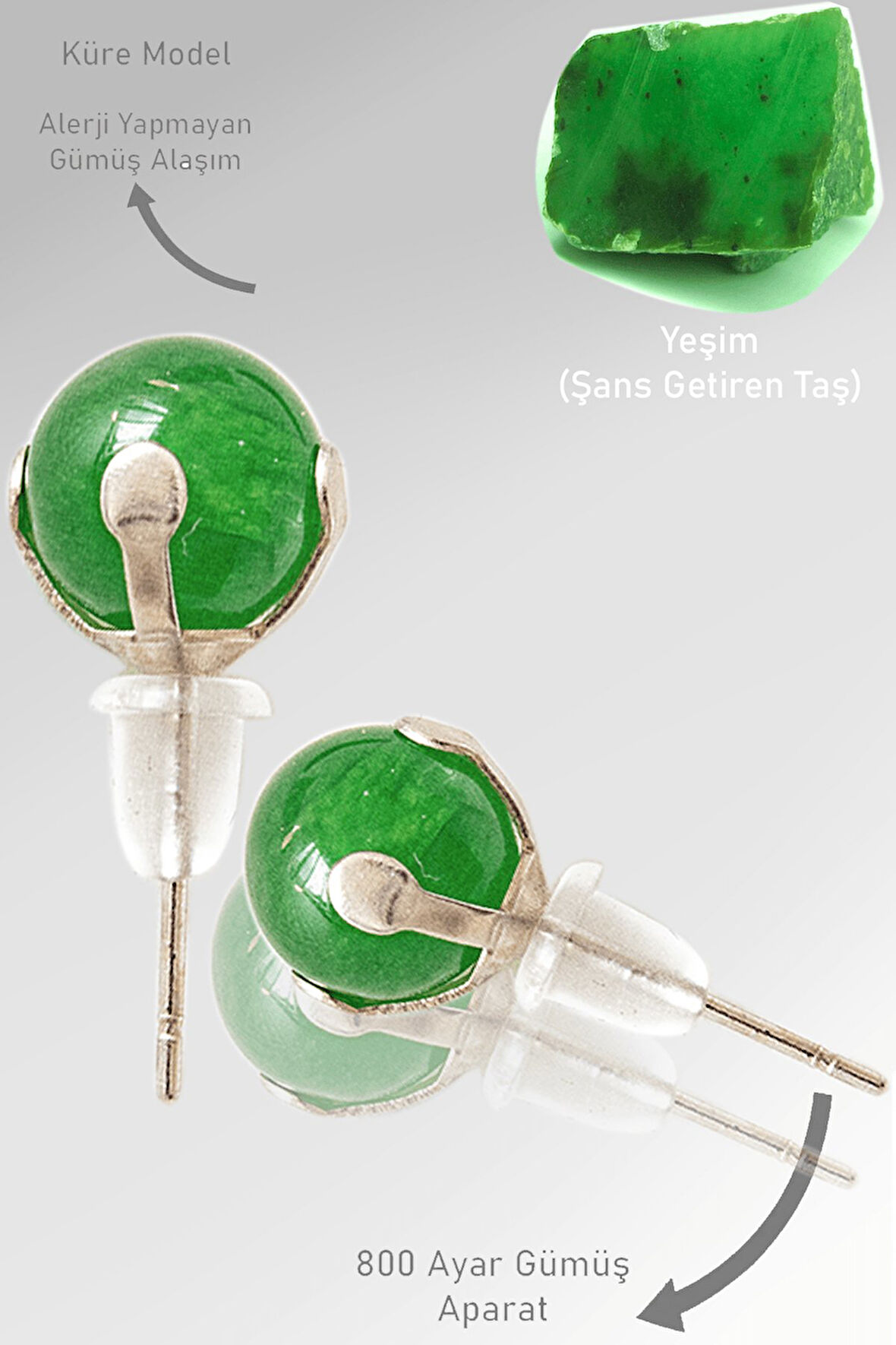 Sertifikalı Doğal Yeşim Taşı Nokta Doğal Taş Küpe