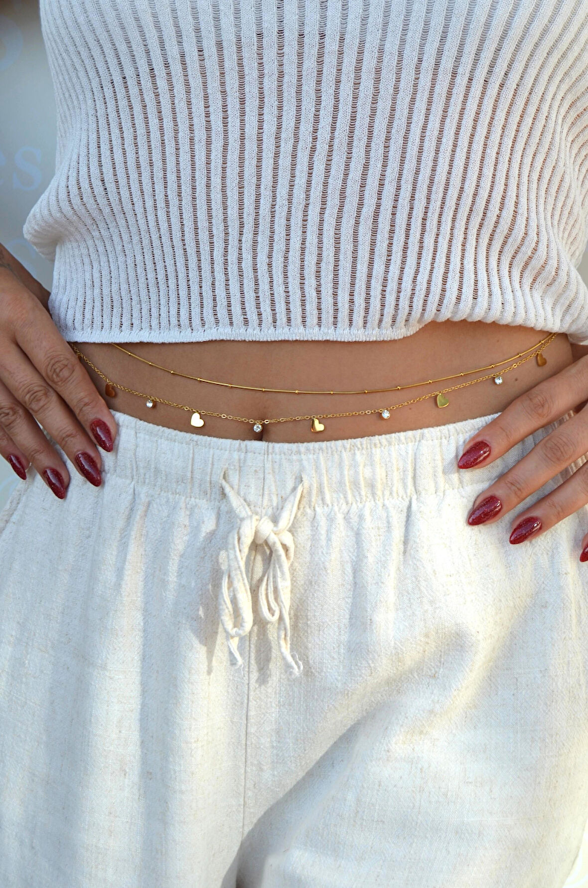 İkili Çelik Bel Zinciri – Kalp Charmlı