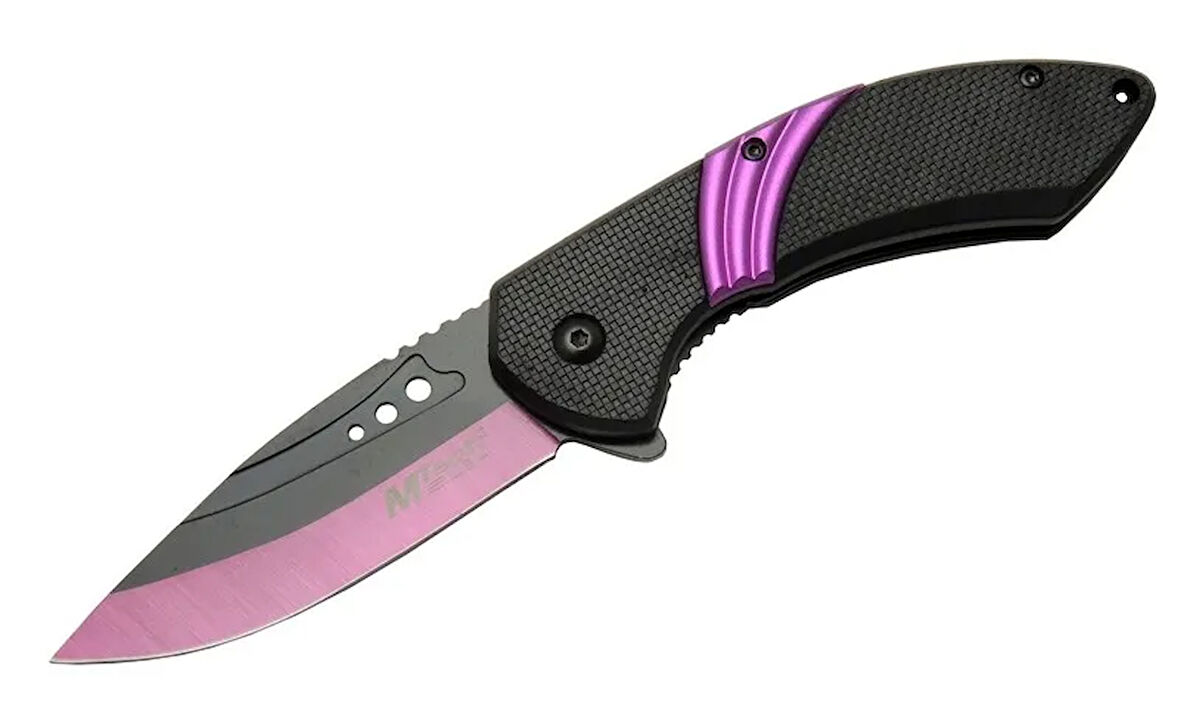 Mtech 4211 Mor Kamp Çakı 20cm- Yarı Otomatik, Kemerlikli, Oluklu
