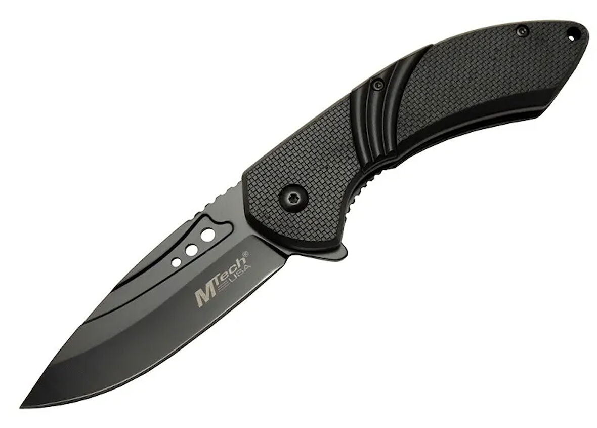 Mtech 4212 Siyah Kamp Çakı 20cm- Yarı Otomatik, Kemerlikli, Oluklu