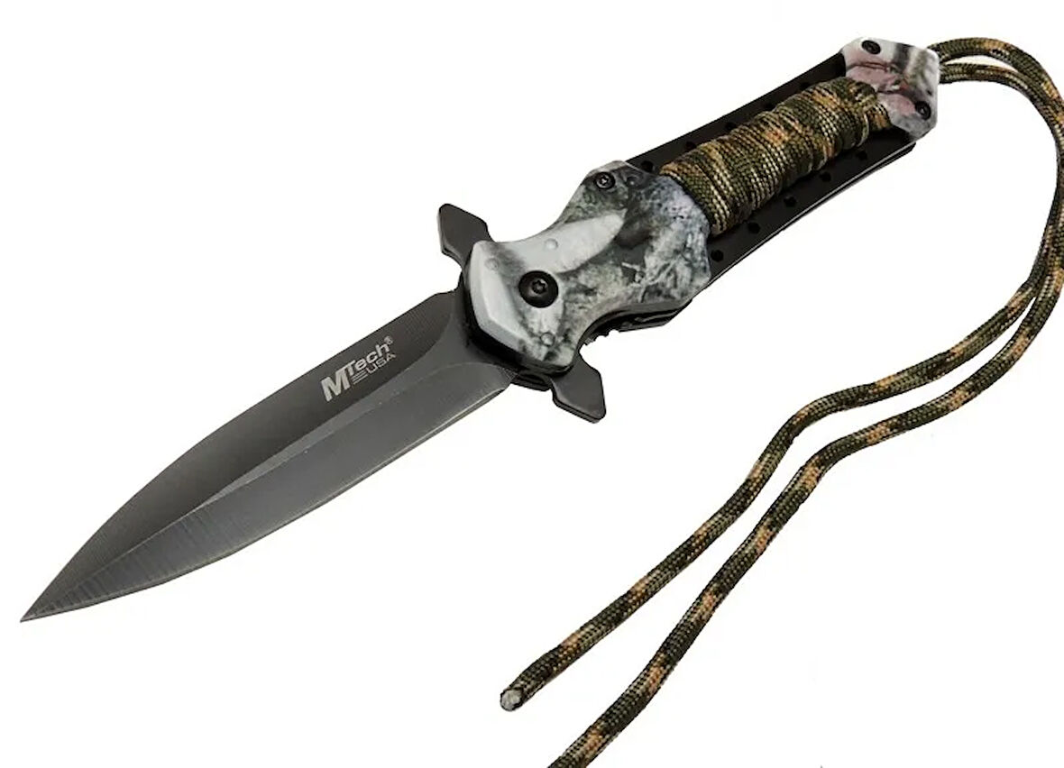 Mtech 4266 Siyah Kamp Çakı 21cm - Yarı Otomatik, İpli, Kemerlikli