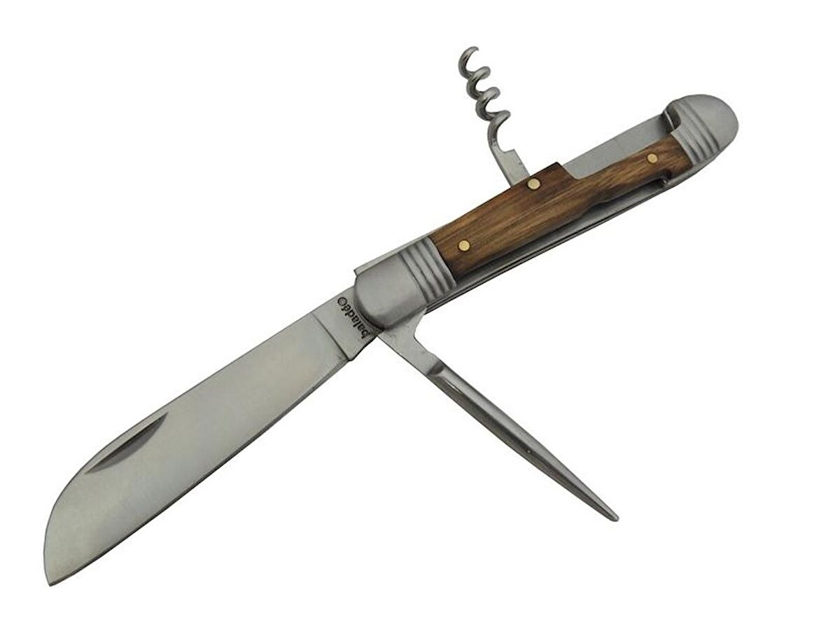 Balede Kamp Çakısı 18 cm - Tirbüşonlu, Metal Ahşap Sap