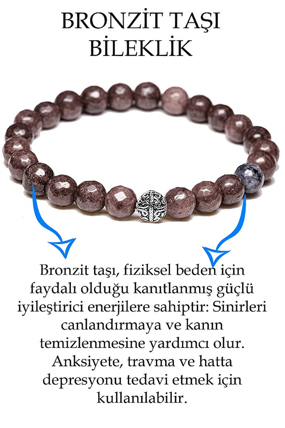 Sertifikalı Fasetli Bronzit Taşı Bileklik - Gümüş Aparatlı