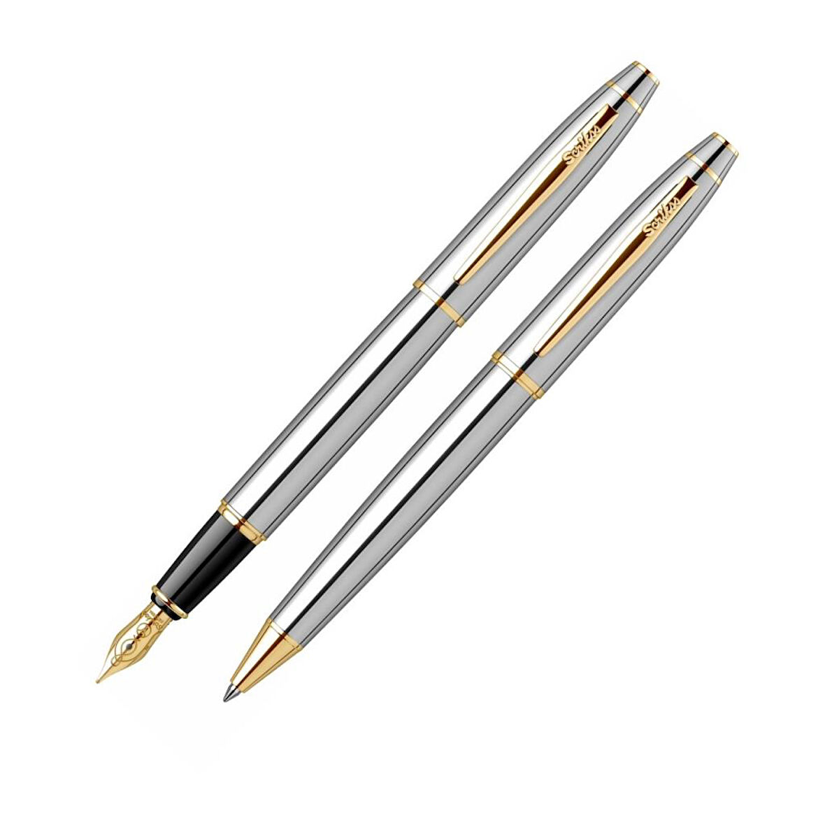 İkili Set Dolmakalem - Tükenmezkalem Noble 35 Gold Krom