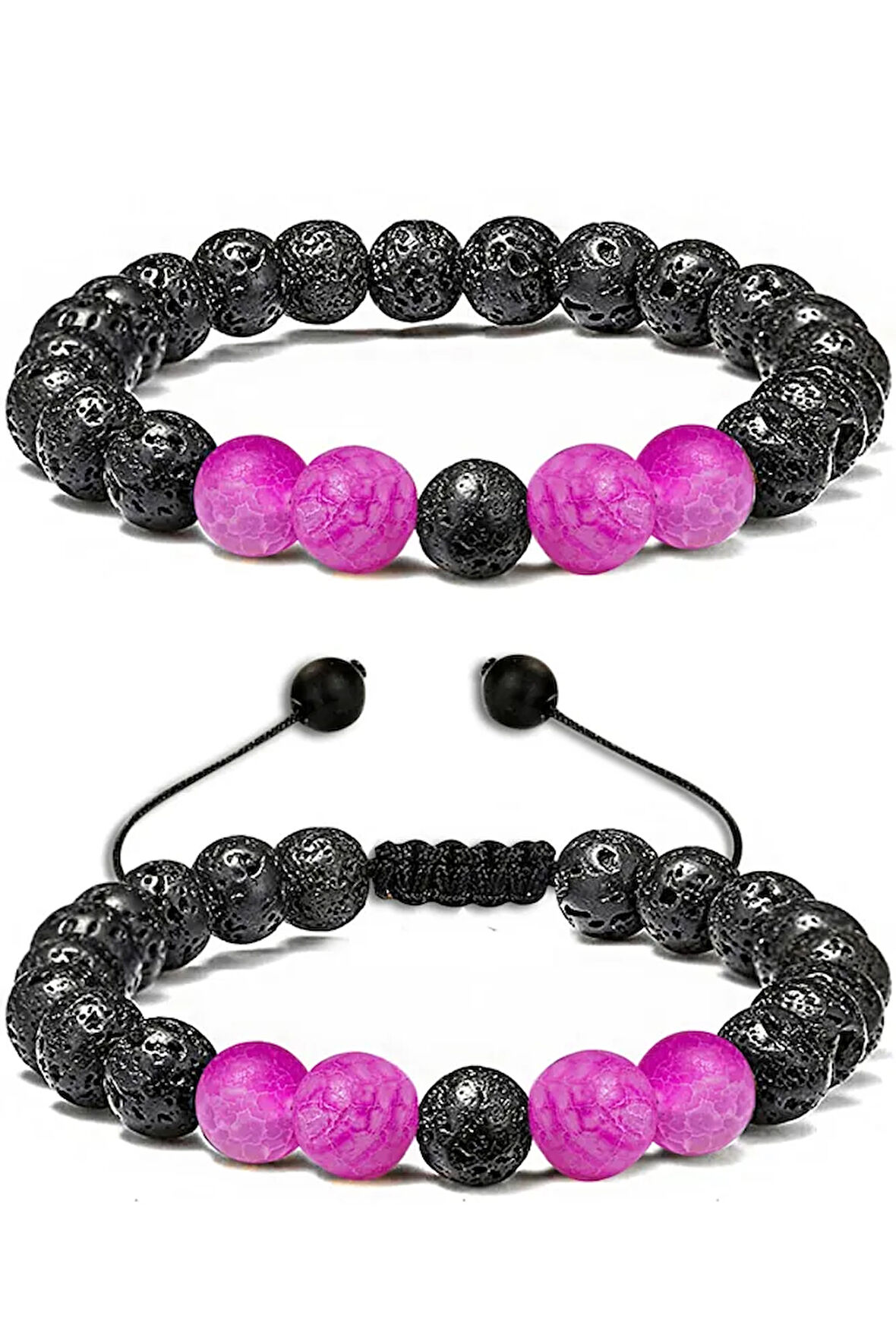 Sertifikalı Doğal Pembe Akik Volkanik Lav Taşı Doğal Taş Bileklik Seti